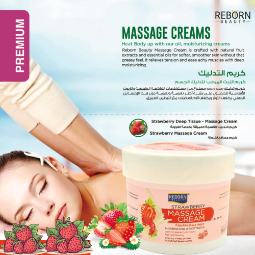 Reborn Beauty Strawberry Massage Cream 500ml 6 Pcs β Nourishing & Moisturizing Face & Body Cream β Softens Skin with Natural Strawberry Extract β UAE