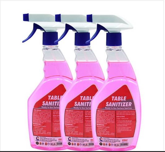 Thrill High Efficiency Table Sanitizer & Multi-Surface Cleaner 650ML – Pack of 3 | Disinfects, Deodorizes & Cleans, Safe on All Surfaces