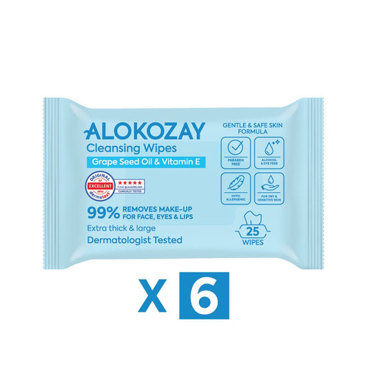 Alokozay Cleansing Wipes - Grape Seed Oil & Vitamin E - 25 Wipes X Pack Of 6